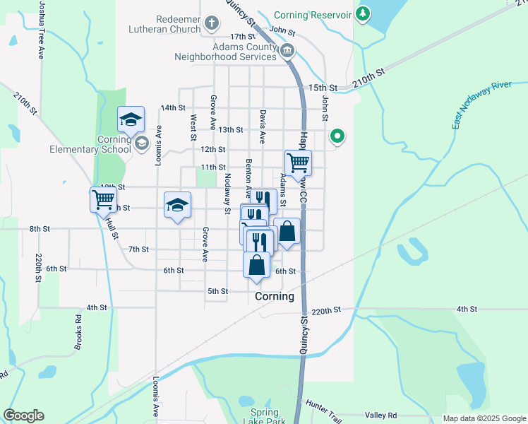 map of restaurants, bars, coffee shops, grocery stores, and more near 824 Davis Avenue in Corning