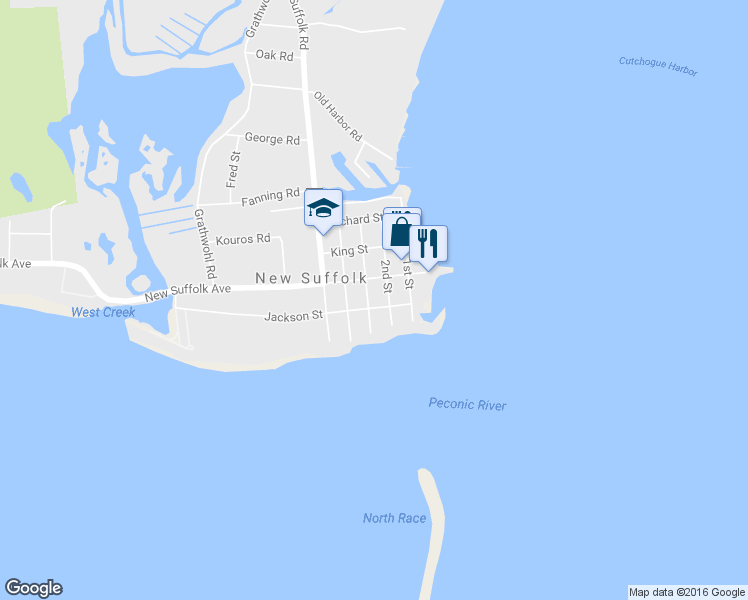 map of restaurants, bars, coffee shops, grocery stores, and more near 2295 Jackson Street in New Suffolk