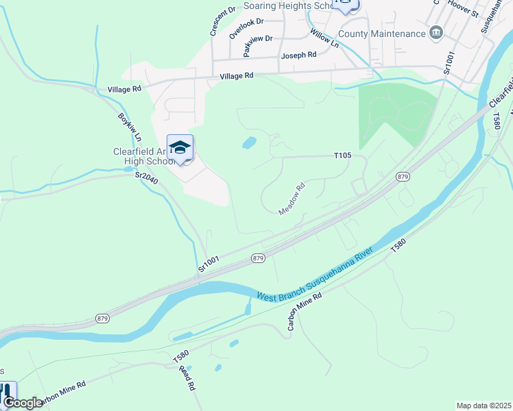 map of restaurants, bars, coffee shops, grocery stores, and more near 2528 Meadow Road in Clearfield
