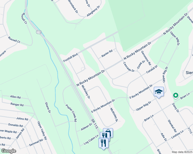map of restaurants, bars, coffee shops, grocery stores, and more near 1144 North Rocky Mountain Drive in Effort