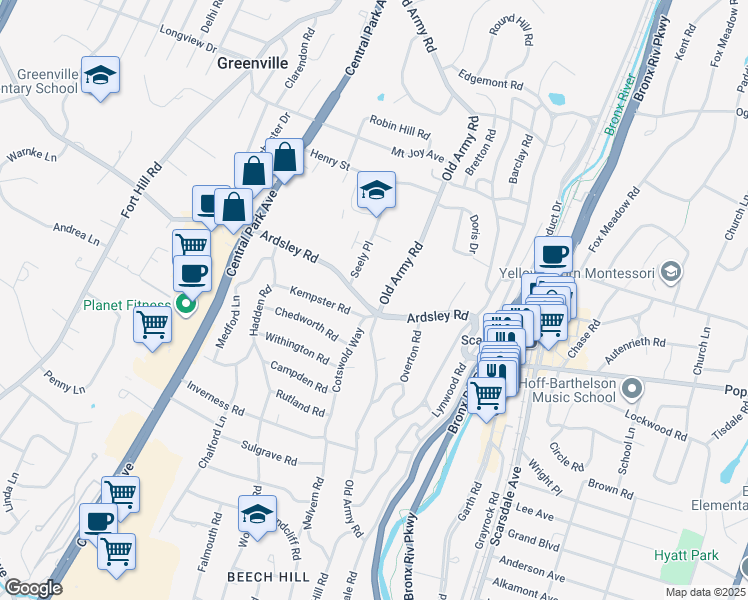 map of restaurants, bars, coffee shops, grocery stores, and more near in Greenville