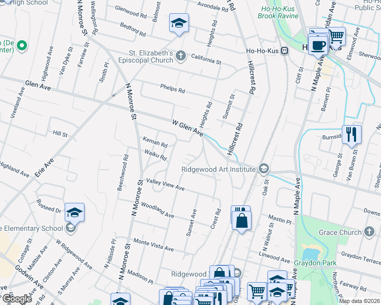 map of restaurants, bars, coffee shops, grocery stores, and more near 366 Heights Road in Ridgewood