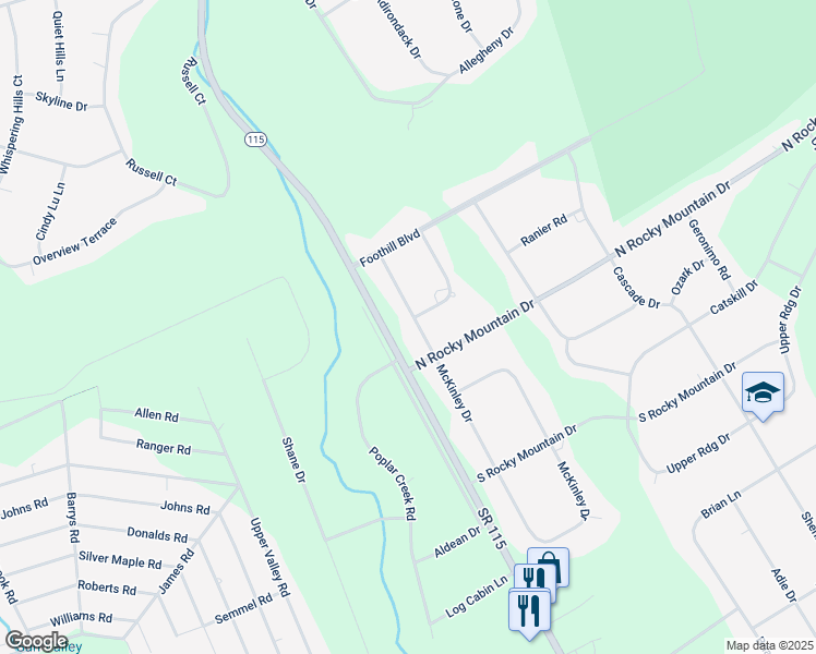 map of restaurants, bars, coffee shops, grocery stores, and more near 377 McKinley Drive in Effort