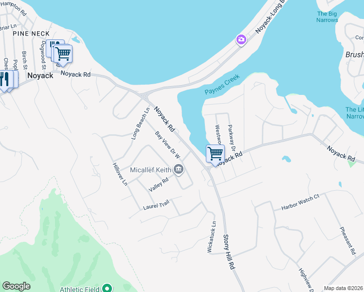 map of restaurants, bars, coffee shops, grocery stores, and more near 3866 Noyac Road in Sag Harbor