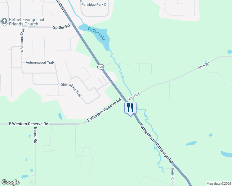 map of restaurants, bars, coffee shops, grocery stores, and more near 8828 Youngstown - Pittsburgh Road in Youngstown