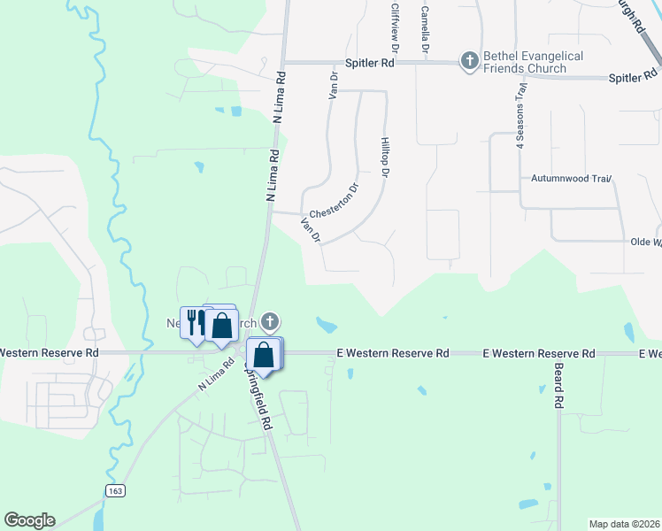 map of restaurants, bars, coffee shops, grocery stores, and more near 2439 Shepherds Ridge in Youngstown