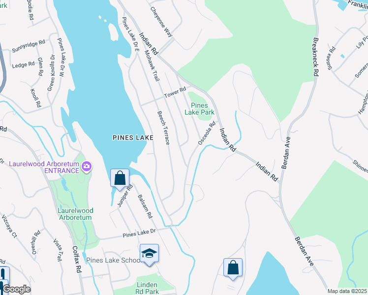map of restaurants, bars, coffee shops, grocery stores, and more near 241 Mohawk Trail in Wayne