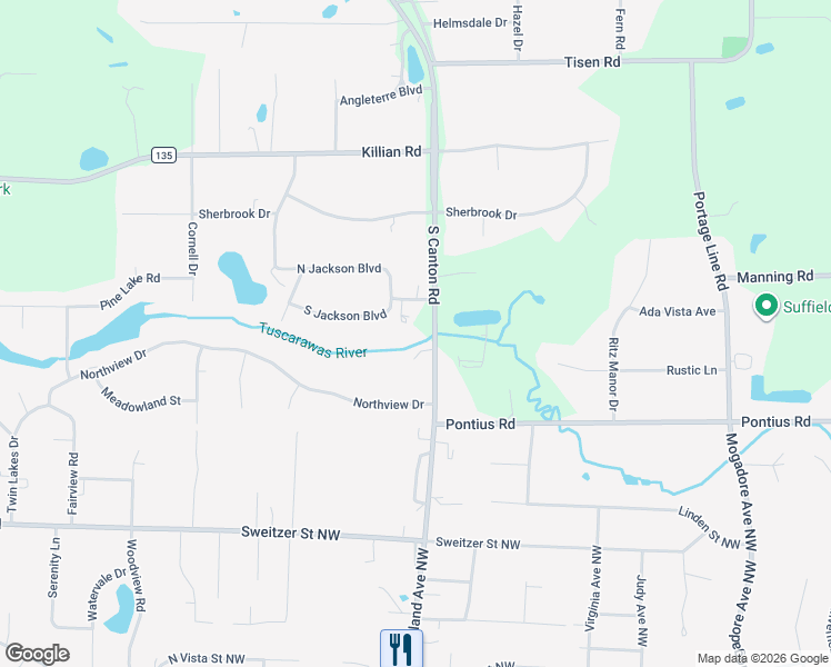map of restaurants, bars, coffee shops, grocery stores, and more near 2898 Canton Road in Uniontown