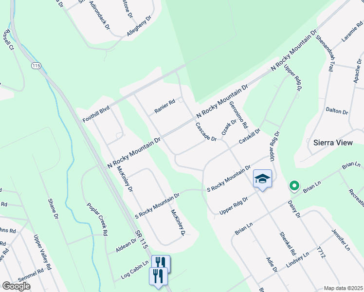 map of restaurants, bars, coffee shops, grocery stores, and more near 222 Matterhorn Drive in Effort