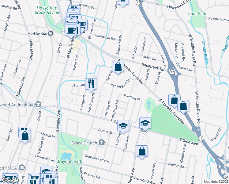 map of restaurants, bars, coffee shops, grocery stores, and more near 463 Sterling Place in Ridgewood