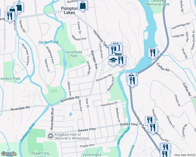 map of restaurants, bars, coffee shops, grocery stores, and more near 815 Ramapo Avenue in Pompton Lakes
