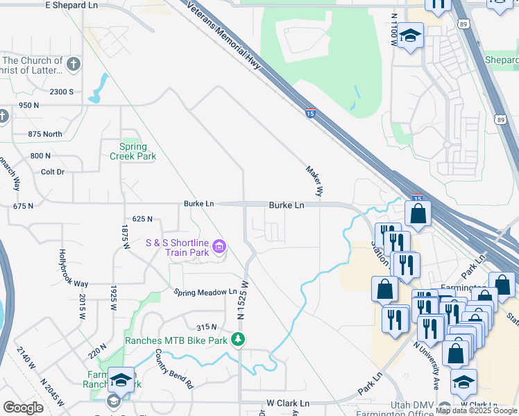 map of restaurants, bars, coffee shops, grocery stores, and more near 1510-1524 Burke Lane in Farmington