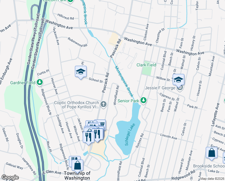 map of restaurants, bars, coffee shops, grocery stores, and more near 251 Devon Road in Township of Washington