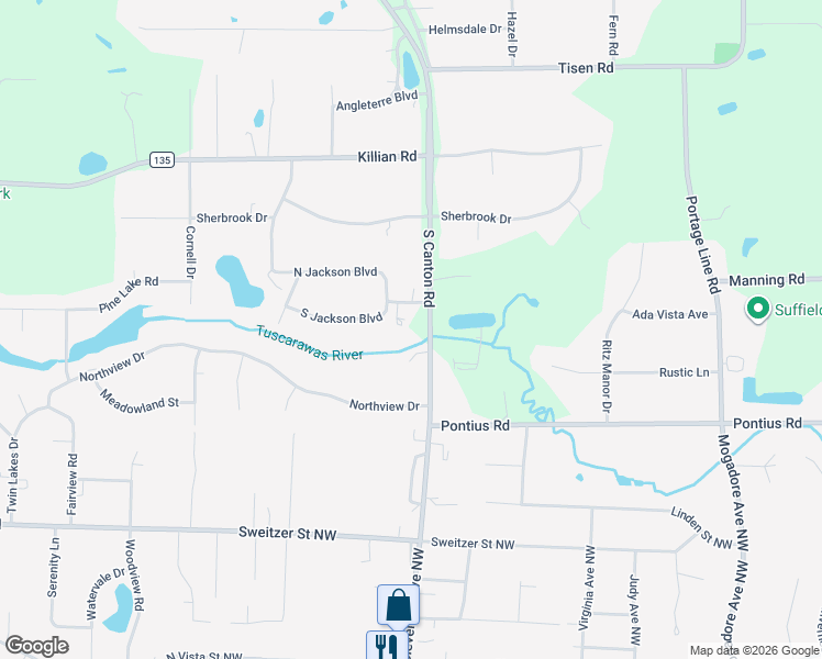 map of restaurants, bars, coffee shops, grocery stores, and more near 2898 Canton Road in Uniontown