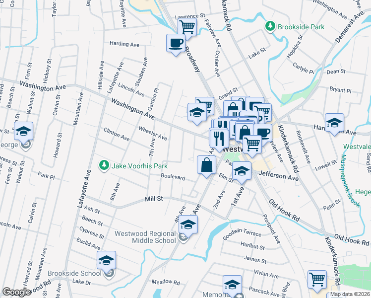 map of restaurants, bars, coffee shops, grocery stores, and more near 50 Saint Nicholas Avenue in Westwood