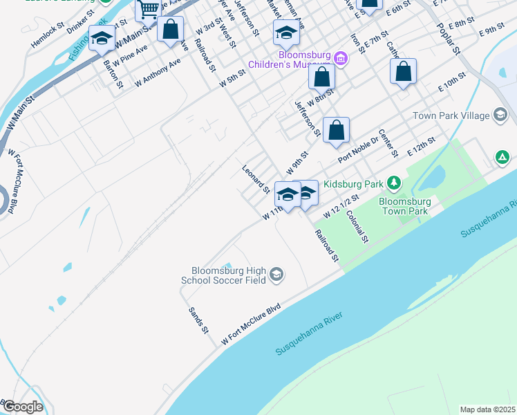 map of restaurants, bars, coffee shops, grocery stores, and more near 444 West 9th Street in Bloomsburg