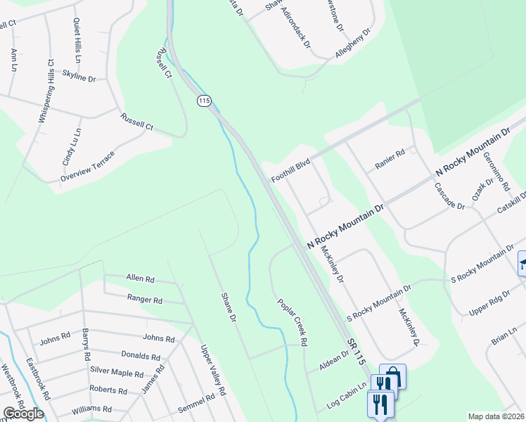 map of restaurants, bars, coffee shops, grocery stores, and more near 252 Service Road in Effort