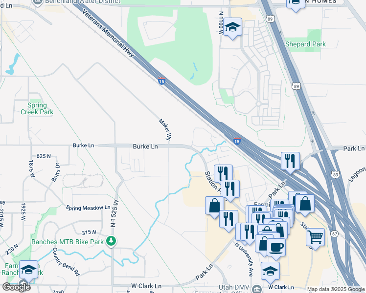 map of restaurants, bars, coffee shops, grocery stores, and more near 1510 Burke Lane in Farmington