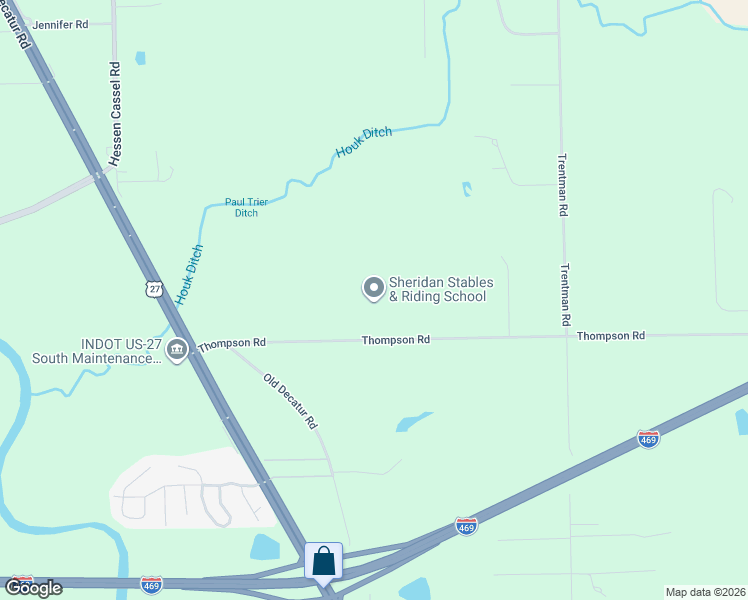 map of restaurants, bars, coffee shops, grocery stores, and more near 4121 Thompson Road in Fort Wayne