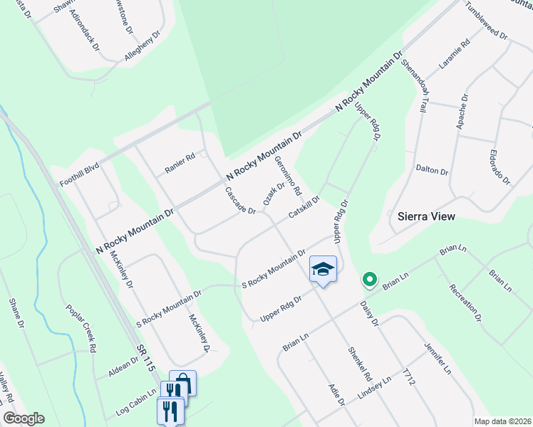 map of restaurants, bars, coffee shops, grocery stores, and more near 112 Cascade Drive in Effort