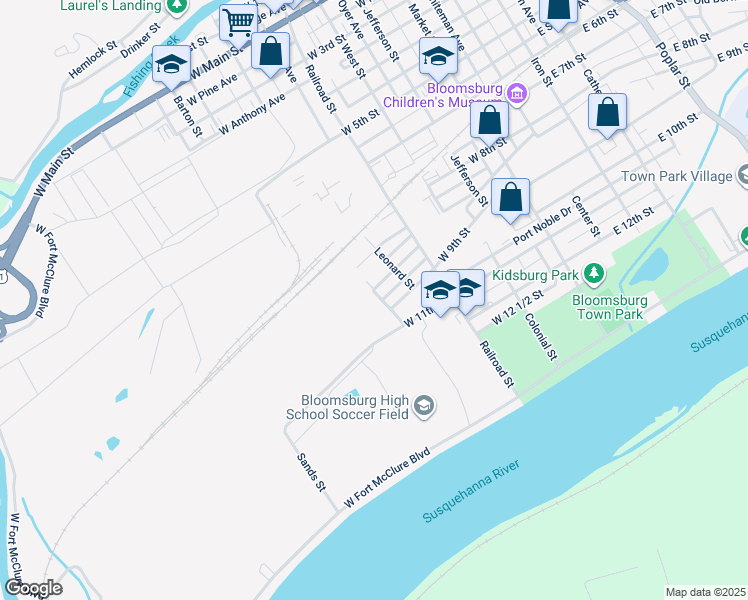 map of restaurants, bars, coffee shops, grocery stores, and more near 874 Barton Street in Bloomsburg