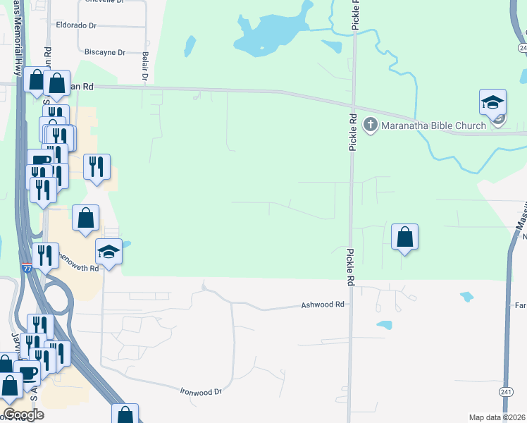 map of restaurants, bars, coffee shops, grocery stores, and more near 1263 Maxfli Drive in Akron