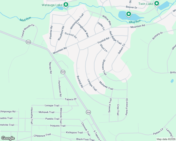 map of restaurants, bars, coffee shops, grocery stores, and more near 725 Lenape Trail in Albrightsville