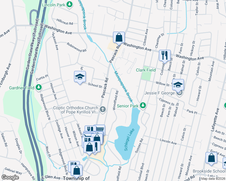 map of restaurants, bars, coffee shops, grocery stores, and more near 251 Devon Road in Township of Washington
