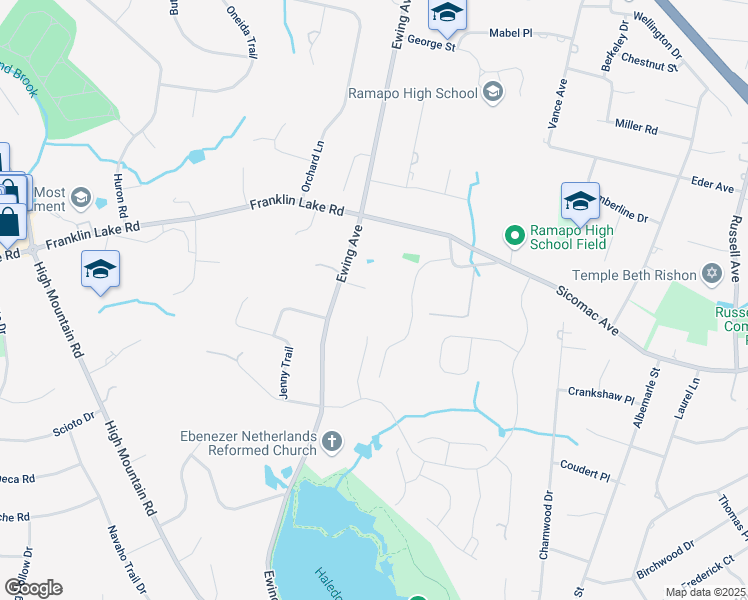 map of restaurants, bars, coffee shops, grocery stores, and more near 712 Saber Court in Franklin Lakes