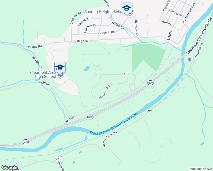 map of restaurants, bars, coffee shops, grocery stores, and more near 2507 Meadow Road in Clearfield