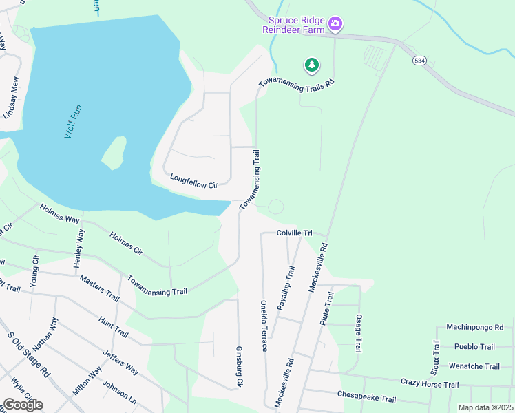 map of restaurants, bars, coffee shops, grocery stores, and more near Chesterton Circle in Towamensing Trails