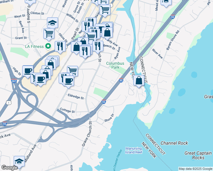 map of restaurants, bars, coffee shops, grocery stores, and more near 49 Alto Avenue in Port Chester