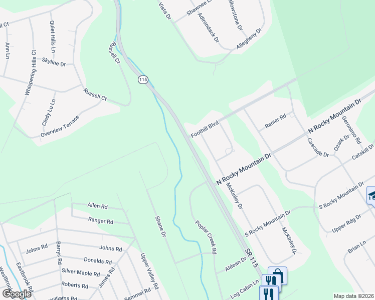 map of restaurants, bars, coffee shops, grocery stores, and more near 252 Service Road in Effort