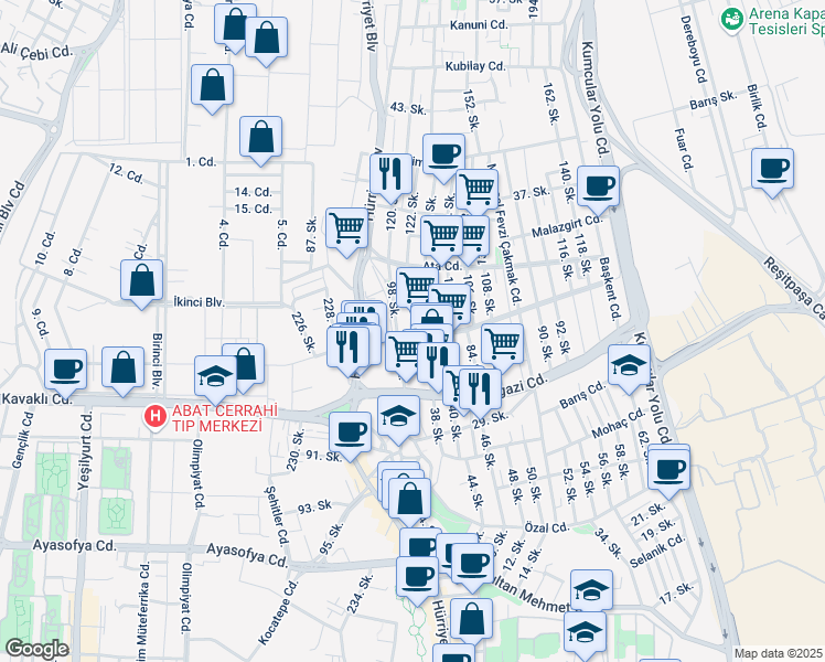 map of restaurants, bars, coffee shops, grocery stores, and more near 34 100. Sokak in Beylikdüzü