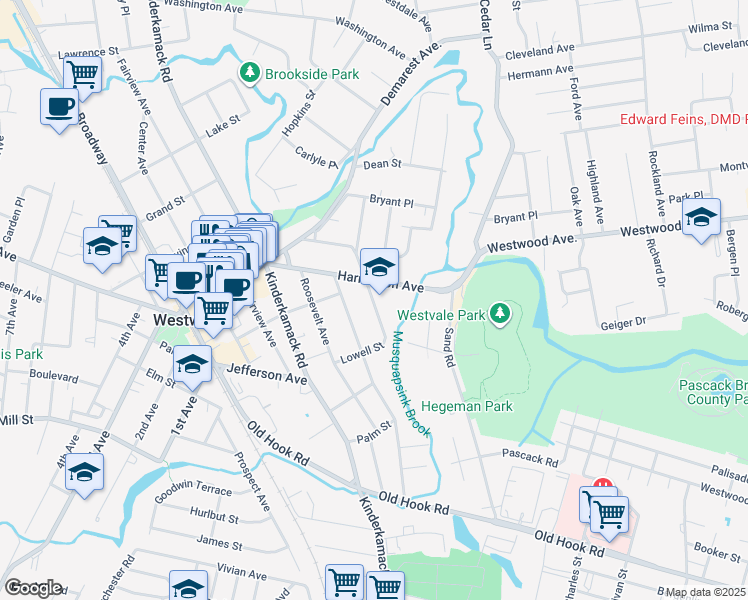 map of restaurants, bars, coffee shops, grocery stores, and more near 47 Berkeley Avenue in Westwood