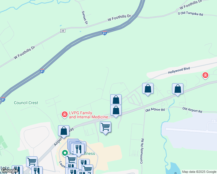 map of restaurants, bars, coffee shops, grocery stores, and more near 141 Woodcrest Boulevard in Luzerne County