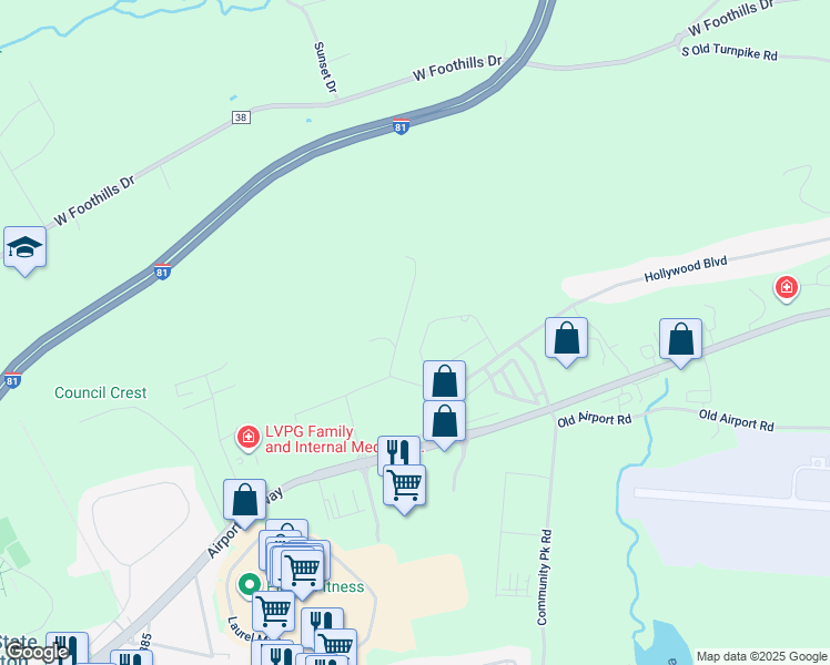 map of restaurants, bars, coffee shops, grocery stores, and more near 141 Woodcrest Boulevard in Luzerne County