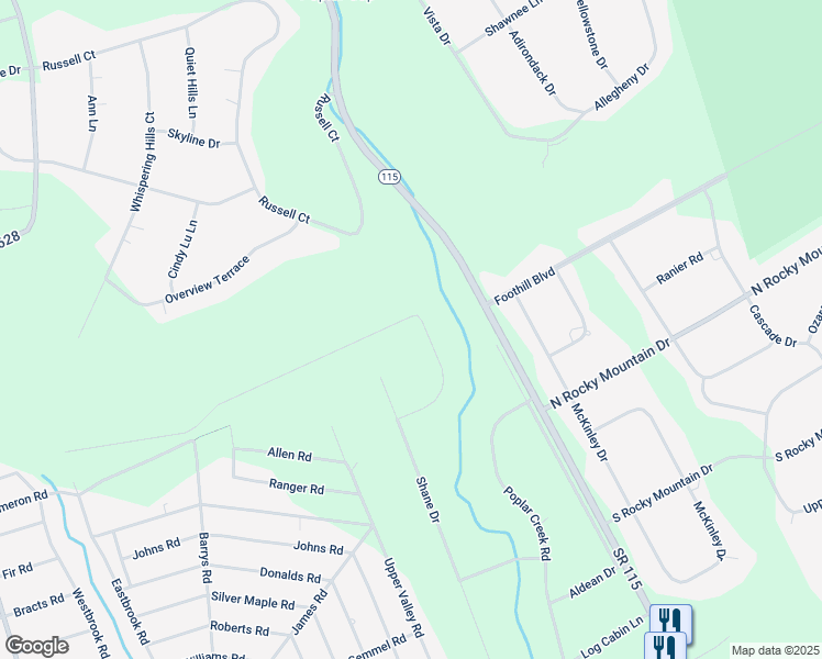 map of restaurants, bars, coffee shops, grocery stores, and more near 749 Timberline Trail in Effort