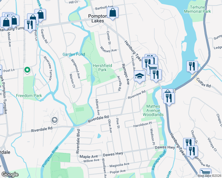 map of restaurants, bars, coffee shops, grocery stores, and more near 5 Cambridge Road in Pompton Lakes