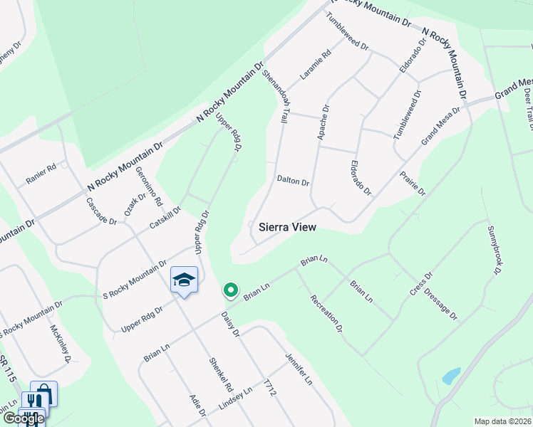 map of restaurants, bars, coffee shops, grocery stores, and more near 158 Shenandoah Drive in Effort