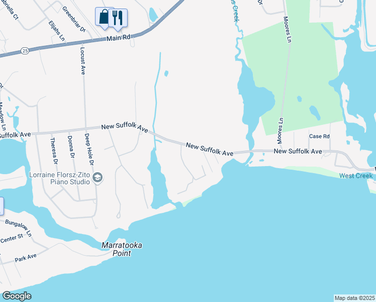 map of restaurants, bars, coffee shops, grocery stores, and more near 9520 New Suffolk Avenue in Cutchogue