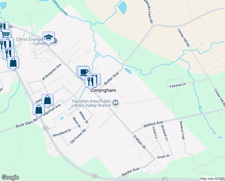 map of restaurants, bars, coffee shops, grocery stores, and more near 5 Frederick Drive in Conyngham
