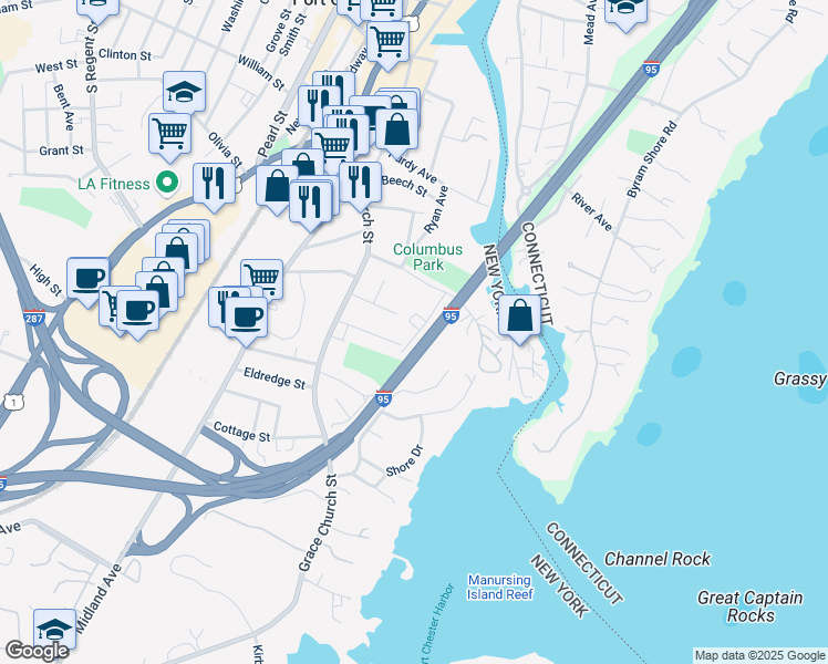 map of restaurants, bars, coffee shops, grocery stores, and more near 49 Alto Avenue in Port Chester