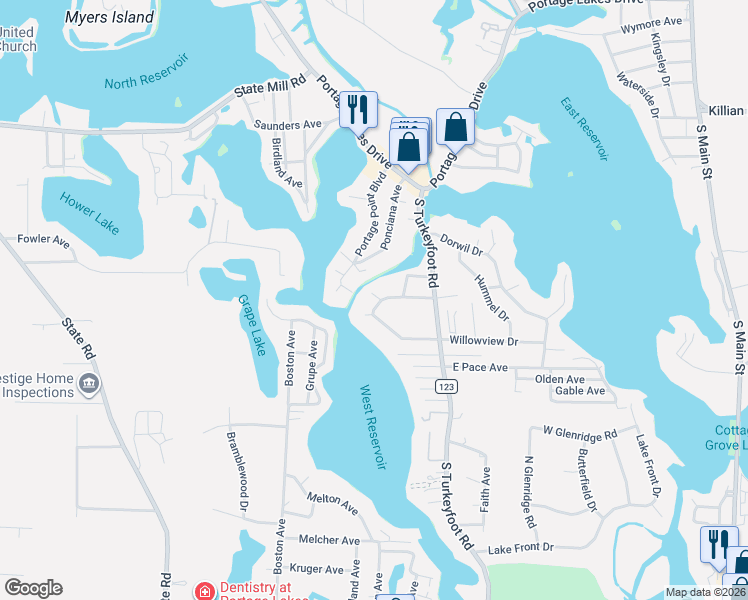 map of restaurants, bars, coffee shops, grocery stores, and more near 487 Edgepark Drive in Akron