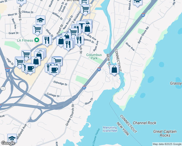 map of restaurants, bars, coffee shops, grocery stores, and more near 49 Alto Avenue in Port Chester