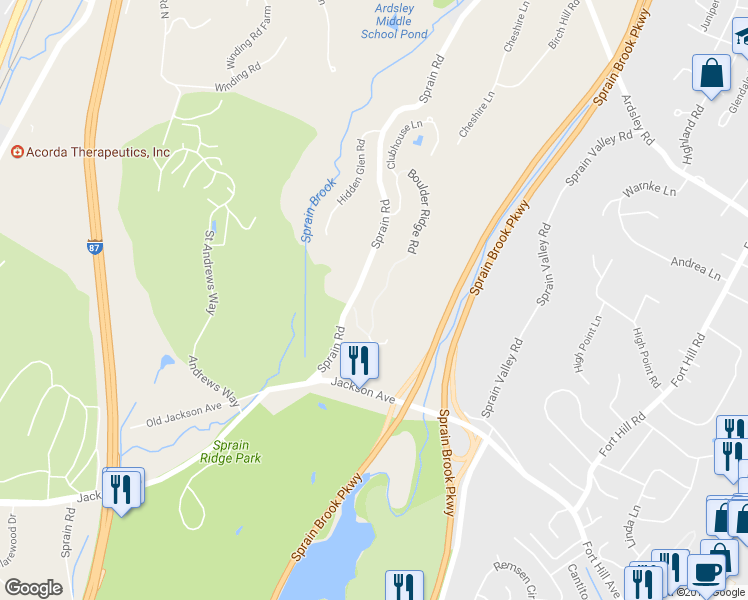 map of restaurants, bars, coffee shops, grocery stores, and more near 159 Boulder Ridge Road in Scarsdale