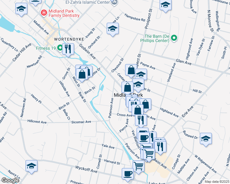 map of restaurants, bars, coffee shops, grocery stores, and more near 248 Paterson Avenue in Midland Park