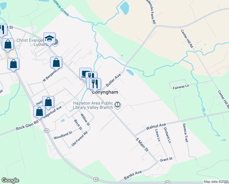 map of restaurants, bars, coffee shops, grocery stores, and more near 5 Frederick Drive in Conyngham