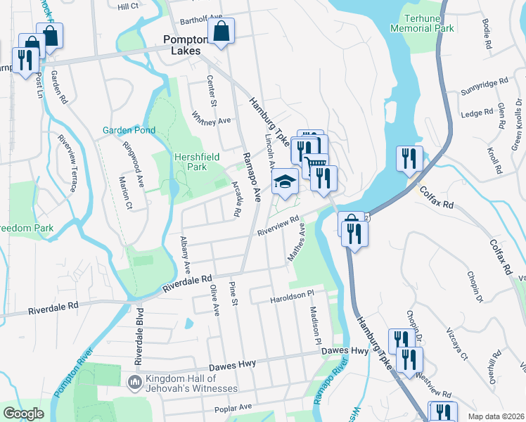 map of restaurants, bars, coffee shops, grocery stores, and more near 815 Ramapo Avenue in Pompton Lakes
