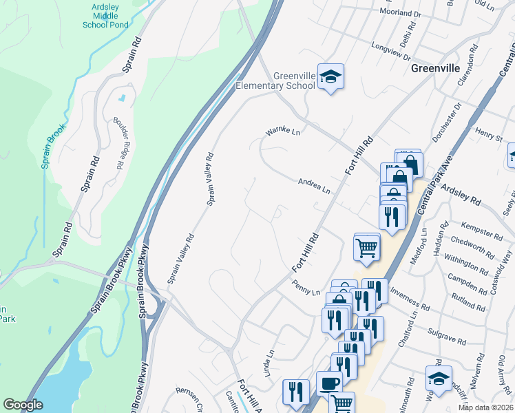 map of restaurants, bars, coffee shops, grocery stores, and more near 85 High Point Road in Scarsdale